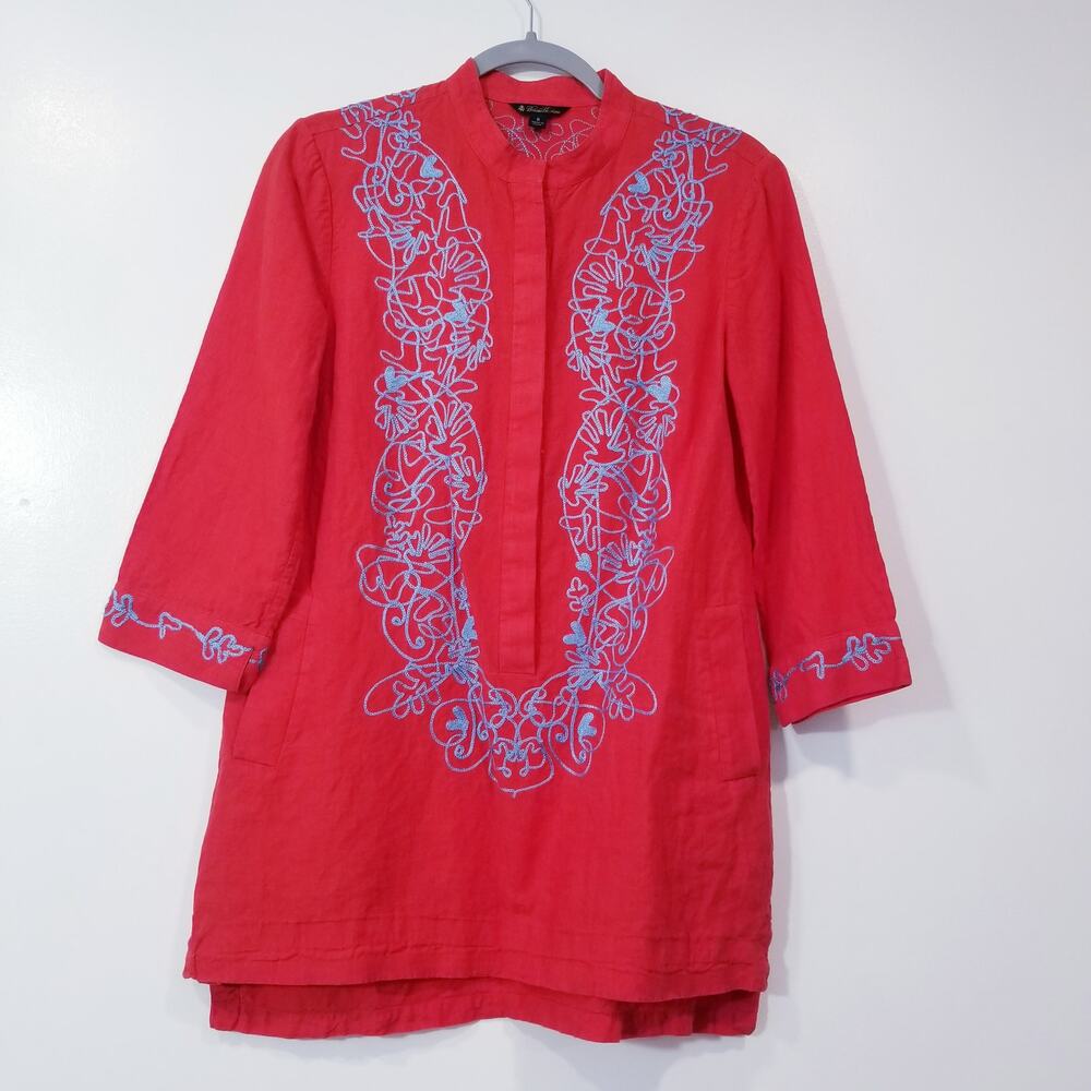 Brooks Brothers Embroidered Linen Tunic Blouse Lagenlook Summer